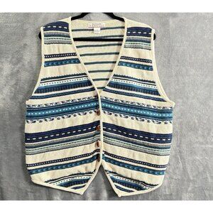 Vtg FORELLI Women Sweater Vest Sleeveless Button Front Sz 1X Ivory 90s Y2K 39-10